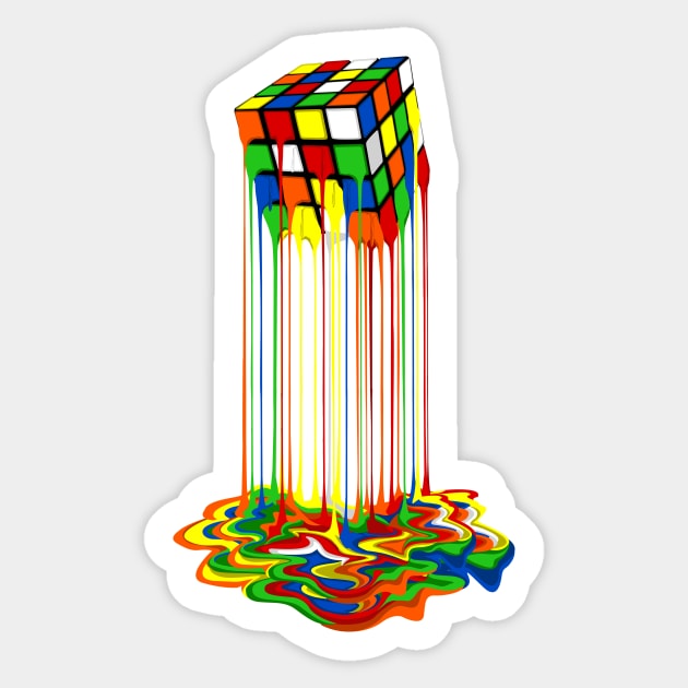 Rainbow Abstraction melted rubix cube Sticker by Dezigner007